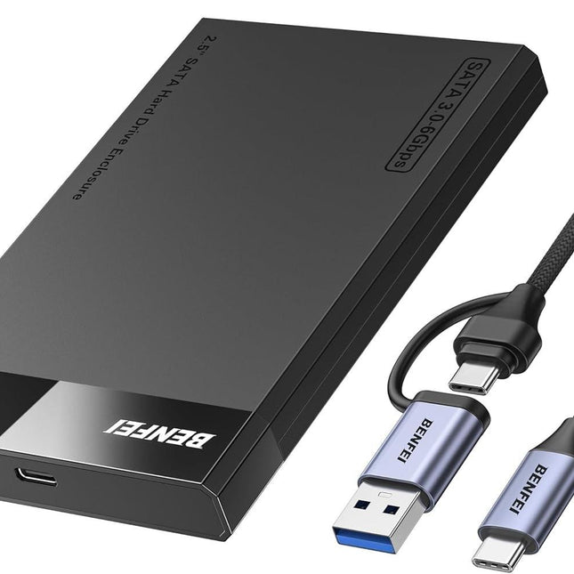 BENFEI 000385BK 2.5 Inch SATA to USB-A + USB-C Tool Free External Hard Drive Enclosure (6Gbps, Optimized for SSD, Support UASP SATA III).