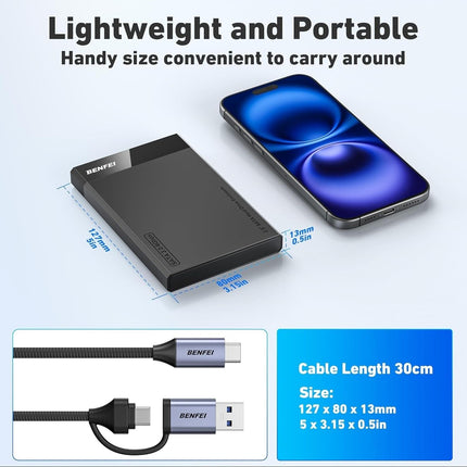 BENFEI 000385BK 2.5 Inch SATA to USB-A + USB-C Tool Free External Hard Drive Enclosure (6Gbps, Optimized for SSD, Support UASP SATA III).