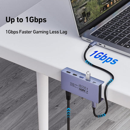 BENFEI 396GY USB-C 8-in-1 Docking HDMI 4K/60Hxz+USB-C(10G)+2xUSB-A(10G)+2xUSB2.0+RJ45+PD100W.