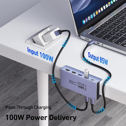 BENFEI 396GY USB-C 8-in-1 Docking HDMI 4K/60Hxz+USB-C(10G)+2xUSB-A(10G)+2xUSB2.0+RJ45+PD100W.