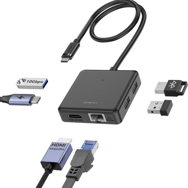 BENFEI 399BK 6-in-1 USB-C HUB to HDMI(8K)+USB3.2(10Gbps)+USB2.0x2+PD100W+RJ45 Black.