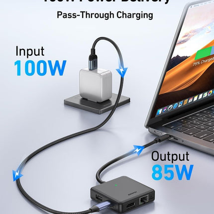 BENFEI 399BK 6-in-1 USB-C HUB to HDMI(8K)+USB3.2(10Gbps)+USB2.0x2+PD100W+RJ45 Black.