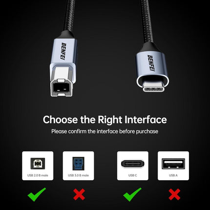 BENFEI 405GY-1M USB B to USB C Printer Cable, Nylon Braided, Premium Aluminium Alloy Case 1M.