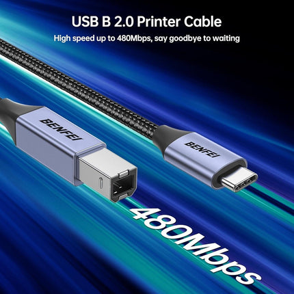 BENFEI 405GY-2M USB B to USB C Printer Cable, Nylon Braided, Premium Aluminium Alloy Case 2M.