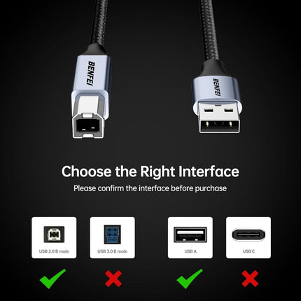 BENFEI 000406GY-2M USB Printer Cable, 6.6 FT/2 Meter USB A to USB B Cable.