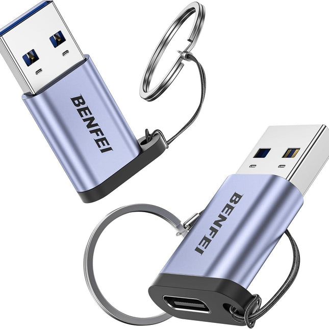 BENFEI 407GY 2-Pack USB Type-A to USB-C Adapter Male to Female Supporting 5V 3A Charging and 10Gbps Data Transmit.