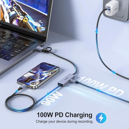 BENFEI 408GY USB-C to USB-C+A + PD (100W) Video/Audio Capture Card Supporting Full HD 1080P 60FPS for Streaming, Recording, Gaming.