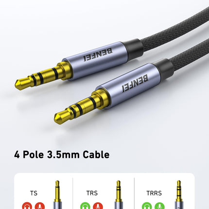 BENFEI 427GY 5M 3.5mm TRRS Male to Male Audio Cable, 4-Pole Stereo Mic Aux Cable, Nylon Braided Headphone Jack Cord.