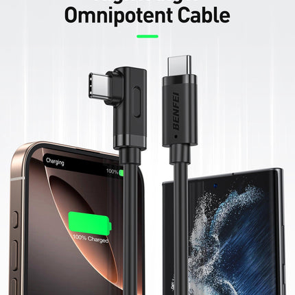 BENFEI 428BK-1M USB C to Right Angle USB C Cable , 90-dgree Angled USB 2.0 Type C Charger Cable, 3A Fast Charging & 480Mbps Data Sync, Durable PVC.