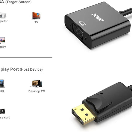 BENFEI DisplayPort to VGA,Gold-Plated Uni-directional Adapter.