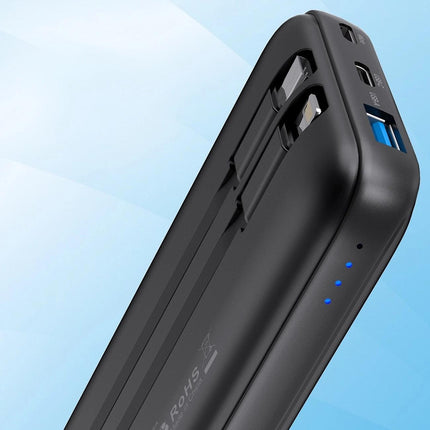 CHOETECH B654 10000mAh Pwer Bank 22.5W USB-A / USB-C / micro USB with built-in USB-C / Lightning cable - black.