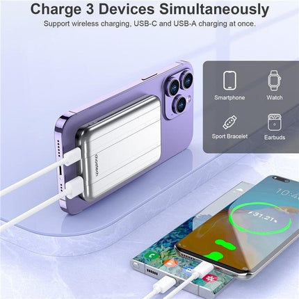 CHOETECH B655-SL 5000mAh Magnetic Wireless Power Bank 10W (Silver).