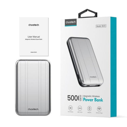 CHOETECH B655-SL 5000mAh Magnetic Wireless Power Bank 10W (Silver).