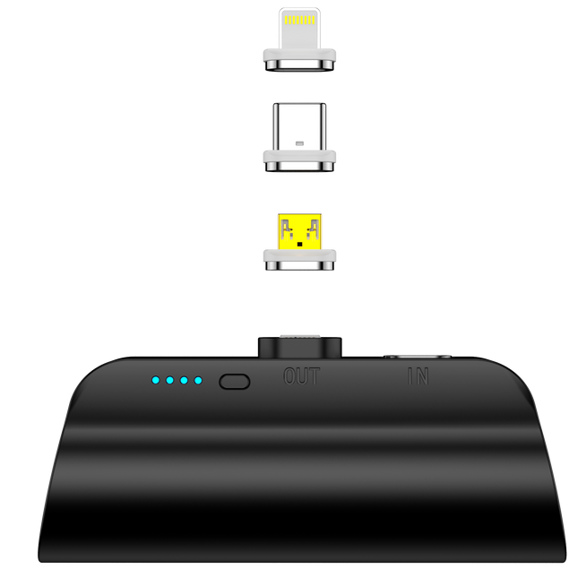CHOETECH B660-BK 3000mAh Mini Power Bank with 3 Magnetic Connectors (Black).