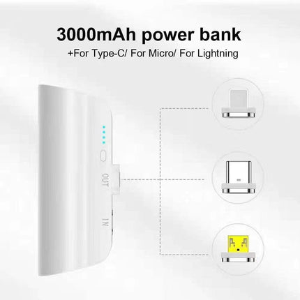 CHOETECH B660-WH 3000mAh Mini Power Bank with 3 Magnetic Connectors (White).