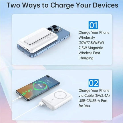 CHOETECH B662-WH USB-A + USB-C + Wireless Magnetic Power bank 5000mAh (White).
