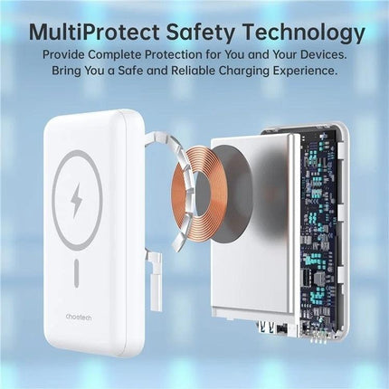 CHOETECH B662-WH USB-A + USB-C + Wireless Magnetic Power bank 5000mAh (White).