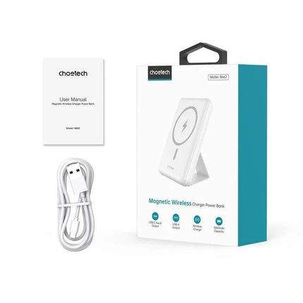 CHOETECH B662-WH USB-A + USB-C + Wireless Magnetic Power bank 5000mAh (White).