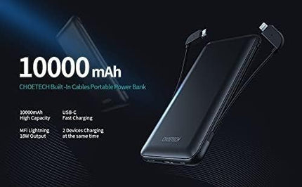 CHOETECH B688-BK 10000mAh MFi Certified PD18W Power Bank (with 2 cables).
