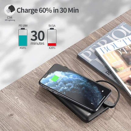 CHOETECH B688-BK 10000mAh MFi Certified PD18W Power Bank (with 2 cables).