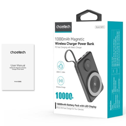 CHOETECH B695-BK 10000mAh 22.5W USB-A + USB-C x 2 + MagLeap Wireless Charge Power Bank Black.