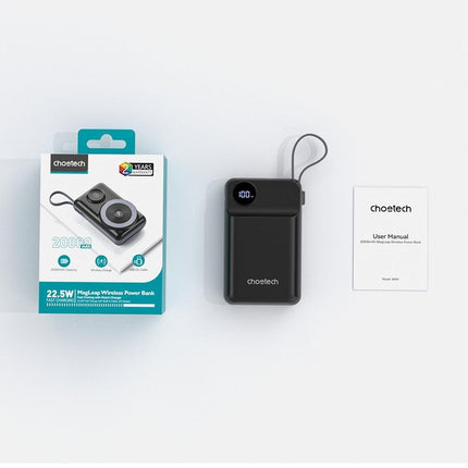 CHOETECH B696-BK 20000mAh 22.5W USB-A + USB-C x 2 + MagLeap Wireless Charge Power Bank Black.