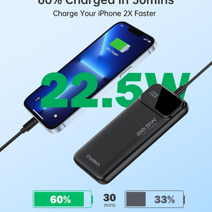 CHOETECH B728 10000mAh Power Bank PD22.5W with Digital Display.