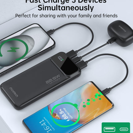 CHOETECH B728 10000mAh Power Bank PD22.5W with Digital Display.
