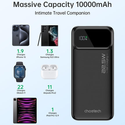 CHOETECH B728 10000mAh Power Bank PD22.5W with Digital Display.