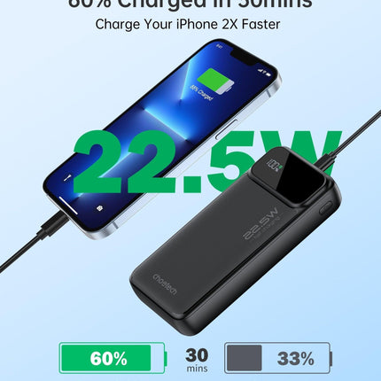 CHOETECH B729 20000mAh Power Bank PD22.5W with Digital Display.