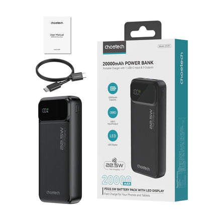 CHOETECH B729 20000mAh Power Bank PD22.5W with Digital Display.
