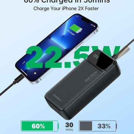 CHOETECH B730 30000mAh Power Bank PD22.5W with Digital Display.