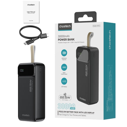 CHOETECH B730 30000mAh Power Bank PD22.5W with Digital Display.