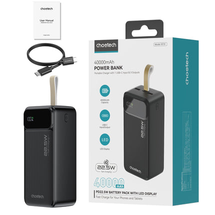 CHOETECH B731 40000mAh Power Bank PD22.5W with Digital Display.