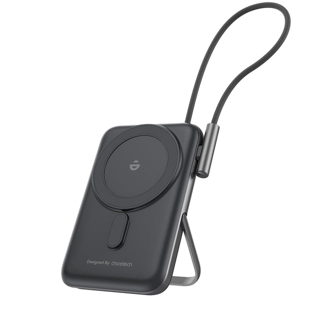 CHOETECH B735-BK 10000mAh 20W MagLeap Wireless Power Bank Black with Phone Holder and Build-in Cable.