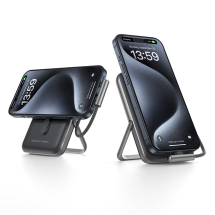 CHOETECH B735-BK 10000mAh 20W MagLeap Wireless Power Bank Black with Phone Holder and Build-in Cable.