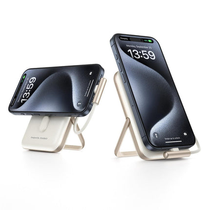 CHOETECH B735-WH 10000mAh 20W MagLeap Wireless Power Bank White with Phone Holder and Build-in Cable.