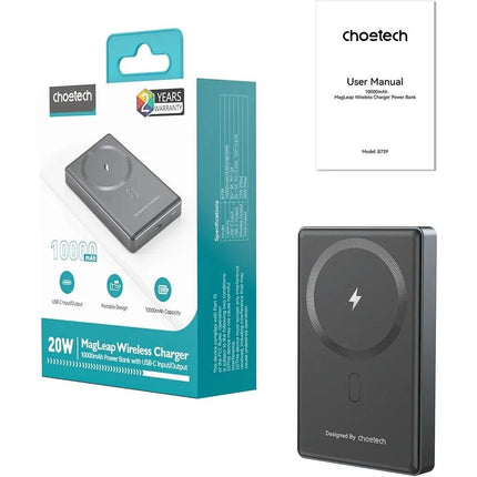 CHOETECH B739-BK 20W Slim USB-C 10000mAh Magnetic Power Bank - Black.