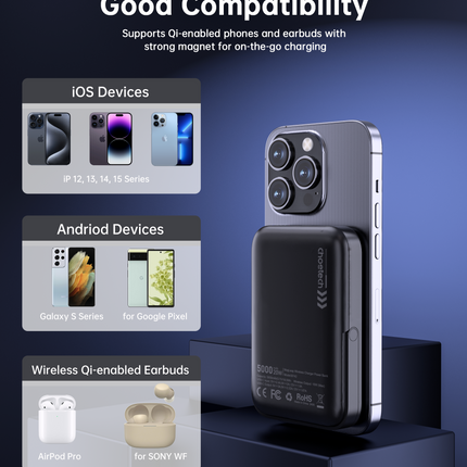 CHOETECH B743-BK 10000mAh PD20W Magnetic Power Bank with Holder Black.