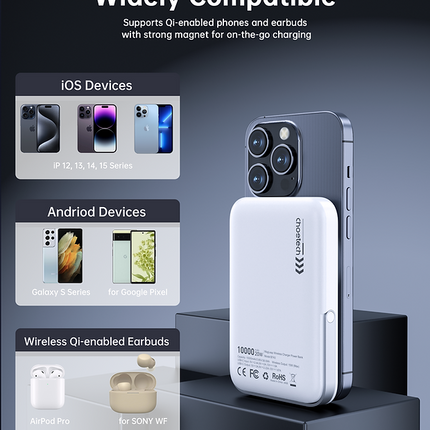 CHOETECH B743-WH 10000mAh PD20W Magnetic Power Bank with Holder White.