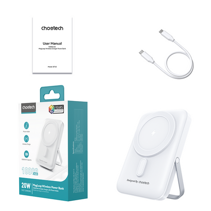 CHOETECH B743-WH 10000mAh PD20W Magnetic Power Bank with Holder White.