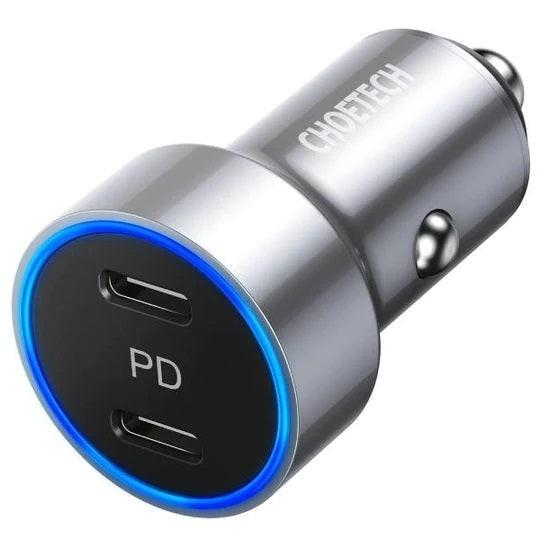 CHOETECH C0054-SL Dual Port PD 40W USB-C Car Charger Adapter Silver.