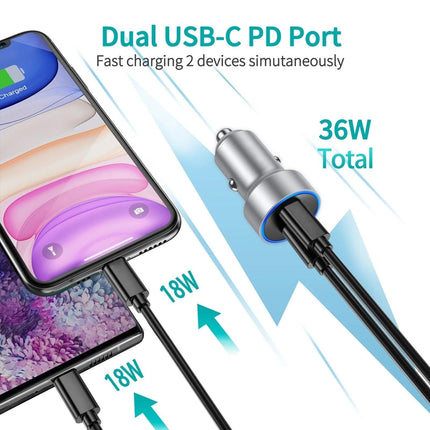 CHOETECH C0054-SL Dual Port PD 40W USB-C Car Charger Adapter Silver.