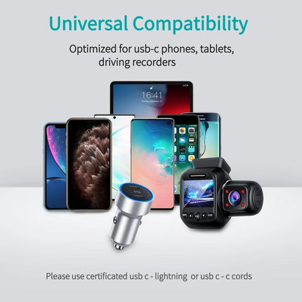 CHOETECH C0054-SL Dual Port PD 40W USB-C Car Charger Adapter Silver.