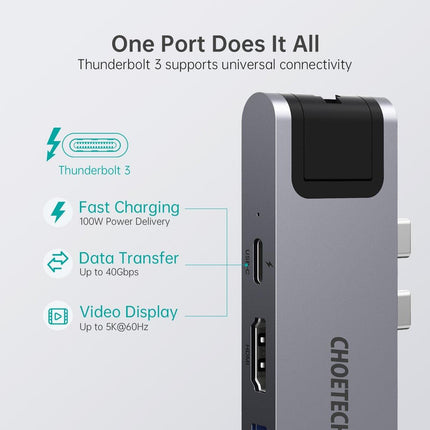 CHOETECH HUB-M24 7-in-2 MacBook Pro/Air USB Adapter USB-C Hub.