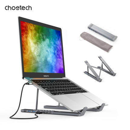 CHOETECH HUB-M48 7-in-1 Hub + Foldable Laptop stand USB-C to HDMI 4K/USB-A/TF&SD/USB-C with PD Charging.