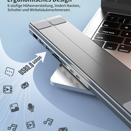 CHOETECH HUB-M48 7-in-1 Hub + Foldable Laptop stand USB-C to HDMI 4K/USB-A/TF&SD/USB-C with PD Charging.