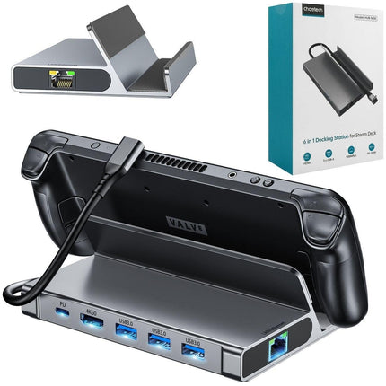 CHOETECH HUB-M50 6-in-1 USB-C 100W Aluminum Steam Deck Docking Station.