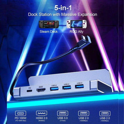 CHOETECH HUB-M77-GY PD100W 5-in-1 USB-C PD+HDMI+USB 3.0A/F+USB2.0 Steam Deck Docking Station.