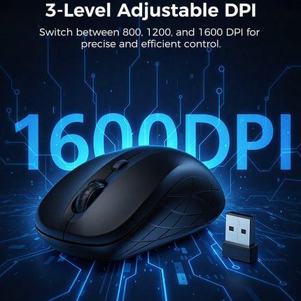 Choetech KB-002-BK 3-Level Adjustable 1600 DPI Wireless Mouse (Black).